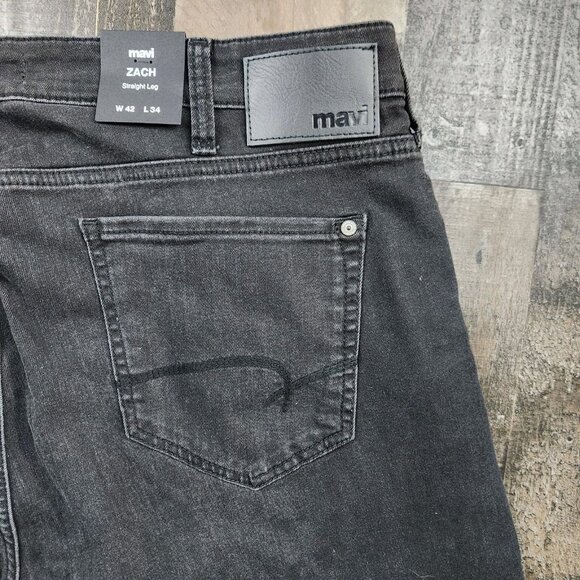 Mens Mavi Zach Straight Leg size 42x34 Mid Rise Black Denim Jeans - Picture 5 of 11